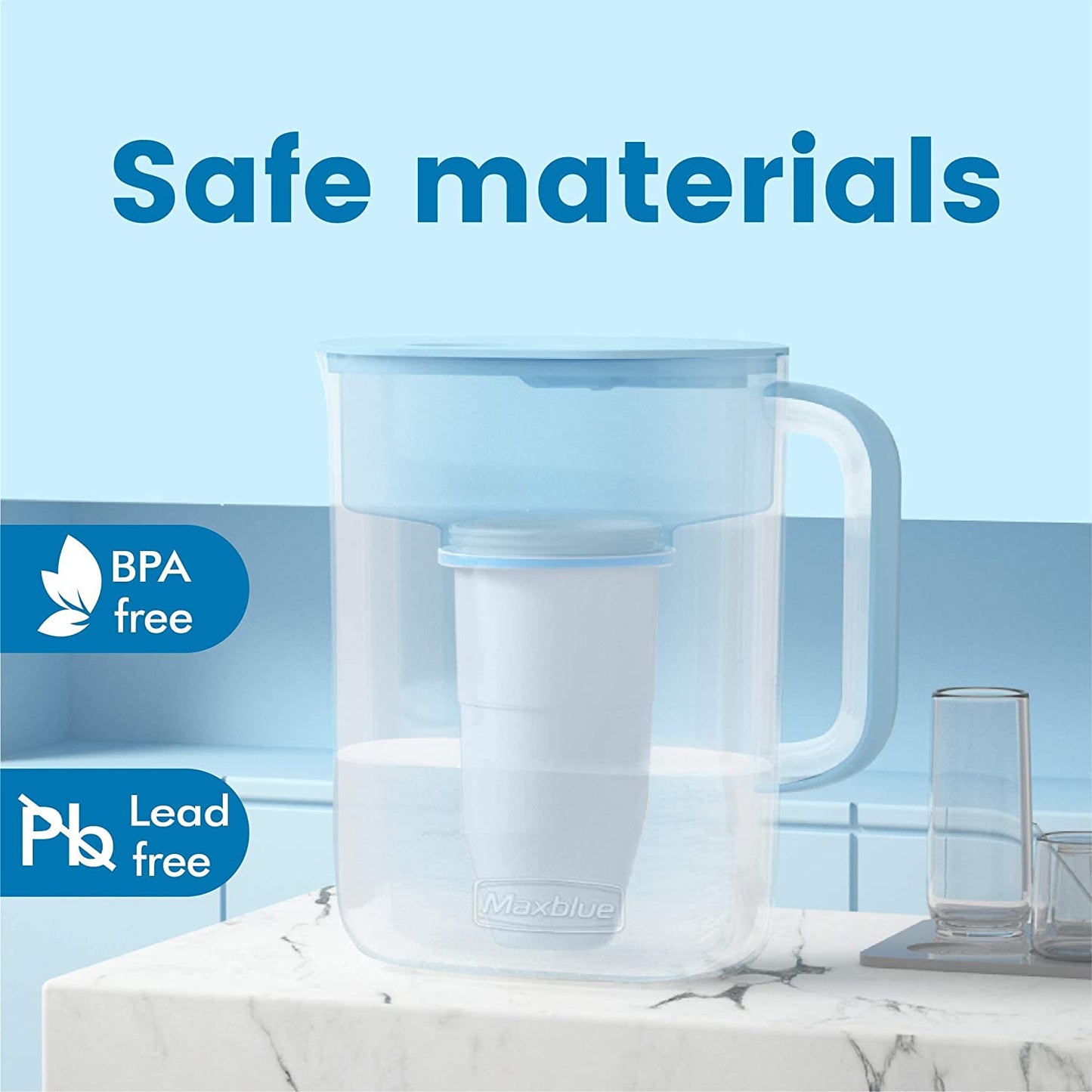 Maxblue 10-Cup Water Filter Pitcher with 1 Filter, TDS Reduction, 5-Stage Filtration System