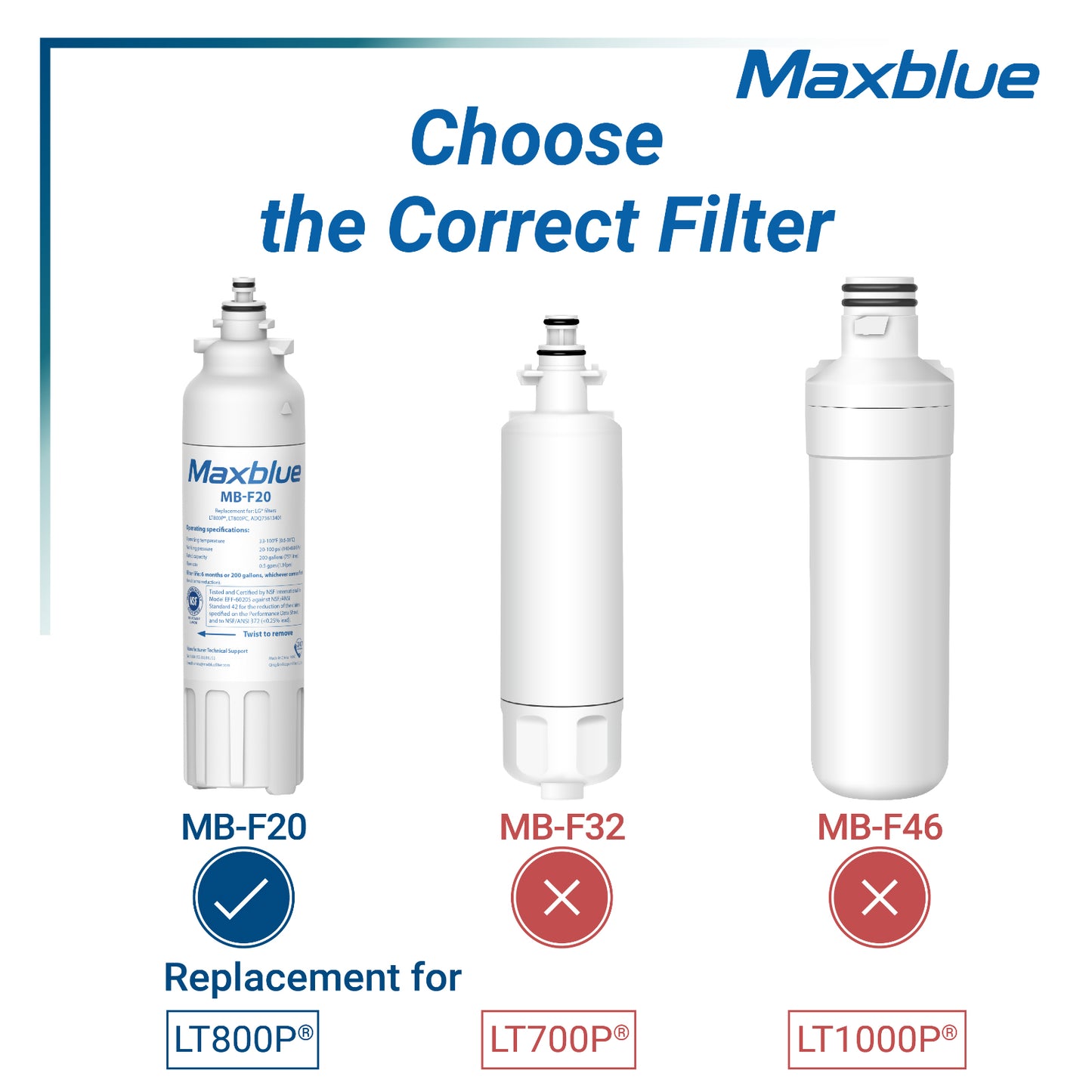 Maxblue ADQ73613401 Refrigerator Water Filter Replacement for LG® LT800P®